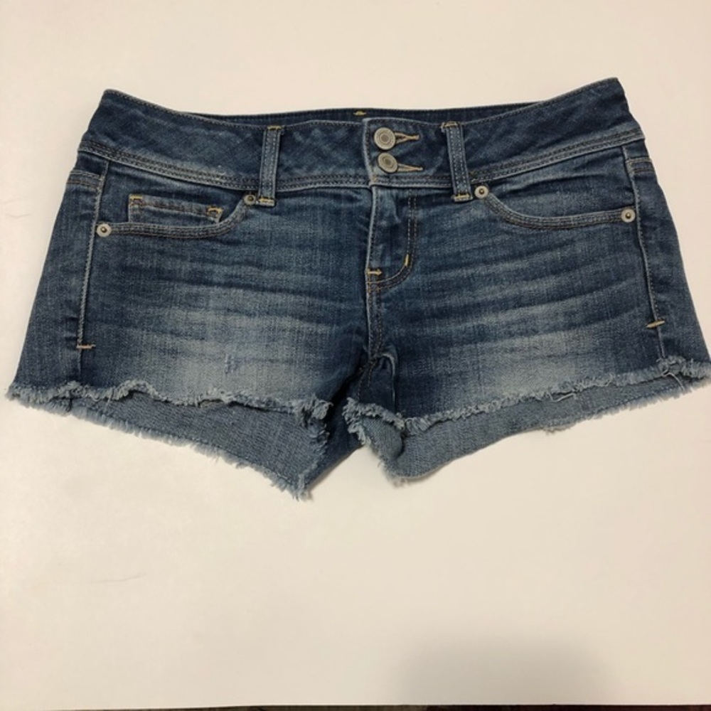American Eagle Shorts Stretch Jean Women’s Size 4 Blue Double Button Zip…